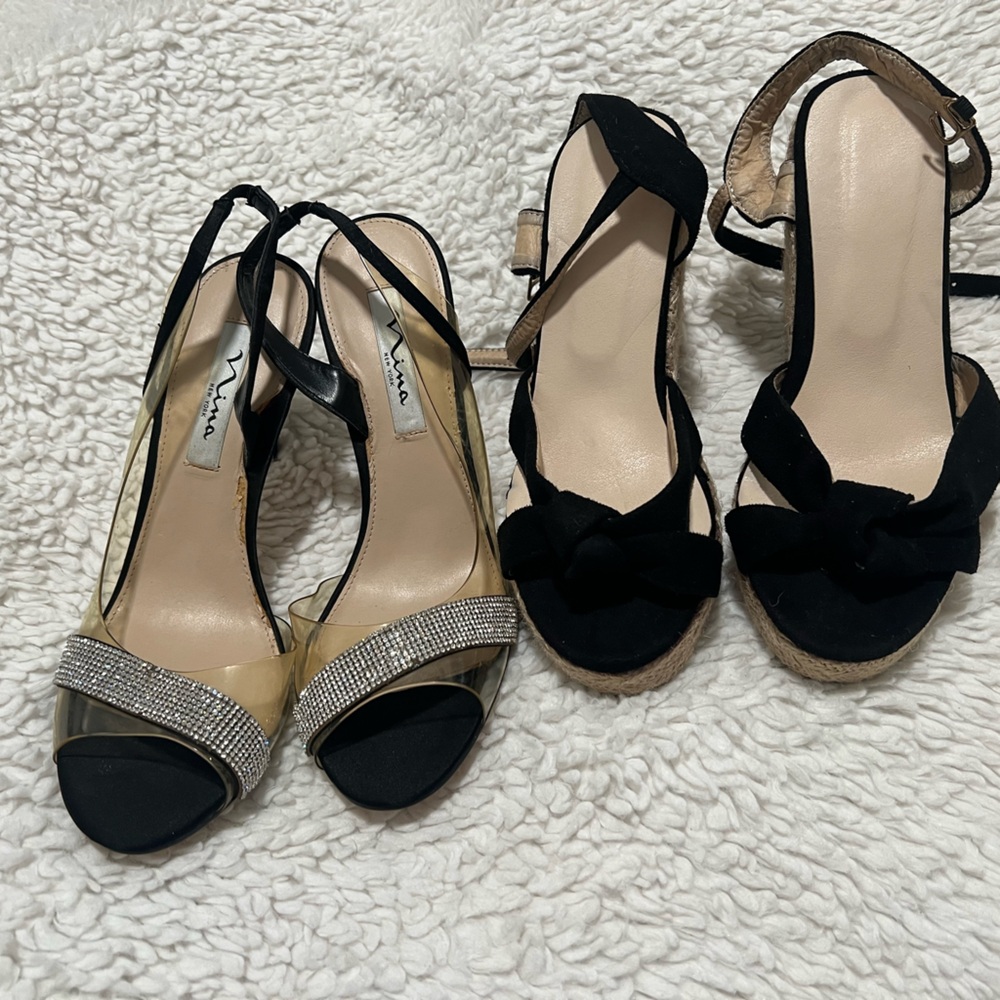 Nina Black Espadrille Wedge Sandals